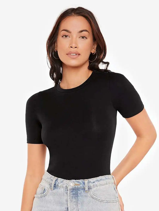 SHEIN BASICS Solid Form Fitted Bodysuit Simple Fashion Daily Casual Summer Outfit For Women
