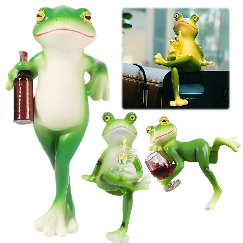 Funny Drinking Frog Statue Flower Pot Hugger Resin Hanging Frog Figurine Planter Hugger Plant Decorations for Pots