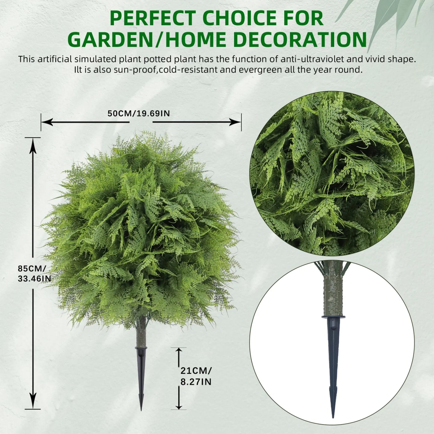 2 Pcs Artificial Fern Topiary Trees, Fake Ball Plants with Ground Stakes, UV Resistant Faux Greenery for Patio Garden Home Decor