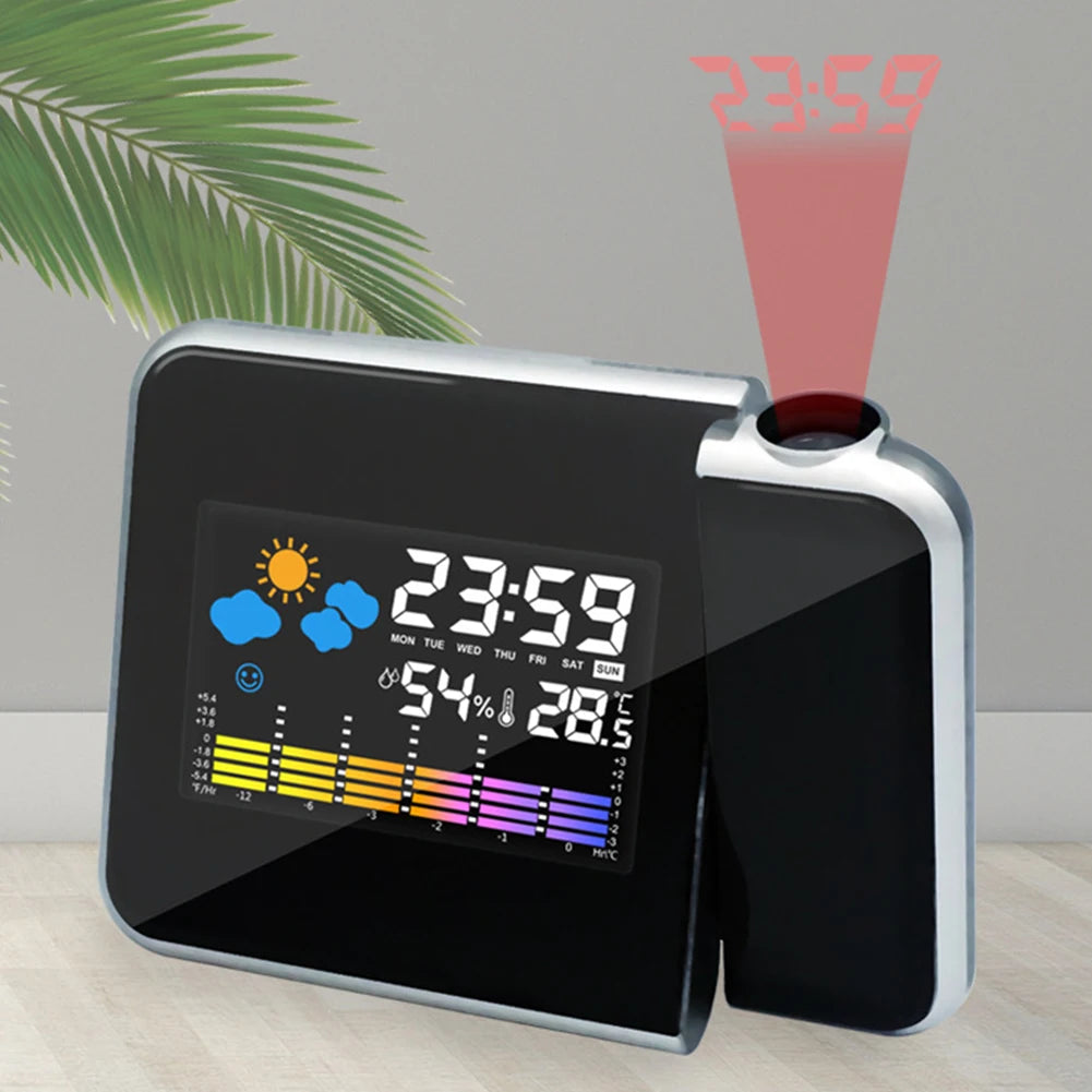 Smart Alarm Clock with Night Backlight Desk Table Thermometer Hygrometer Projection Clock for Home Living Room Bedroom