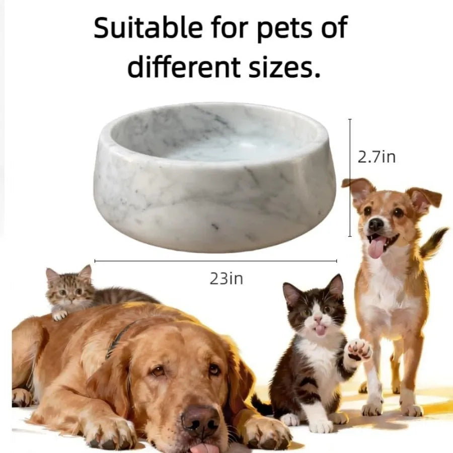 Dog Bowl Natural Carrara Marble Dog Dish Heavy Duty Pet Food and Water Bowl for Dogs and Cats Non-Slip Stone Pet Dish Tip-Proof