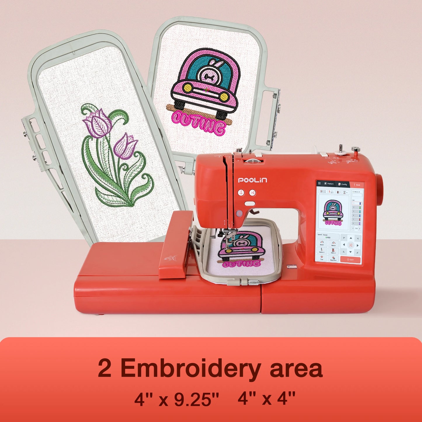 POOLIN EOC05-RE Computerized Embroidery Machine, Valentine’s Day Gift for Home DIY, with Threads, Bobbin & Stabilizer