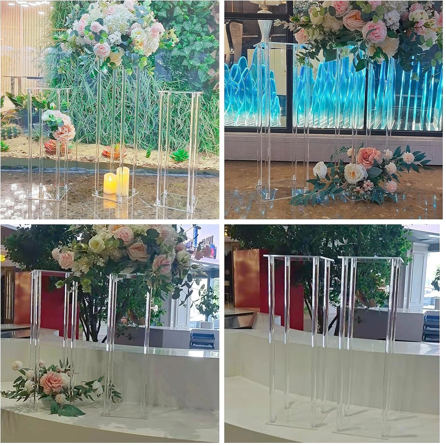 2 Pcs Flower Vase, 60cm Tall Column Clear Acrylic Stand for Party Wedding Table Bouquet Display Pillars Festival Geometric Decor