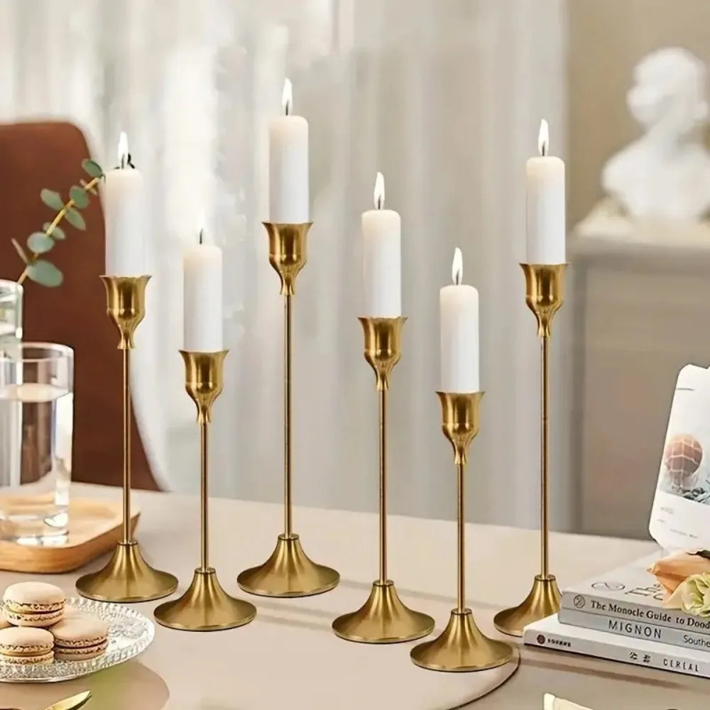Romantic European Metal Taper Candle Holders Set for Home Decor