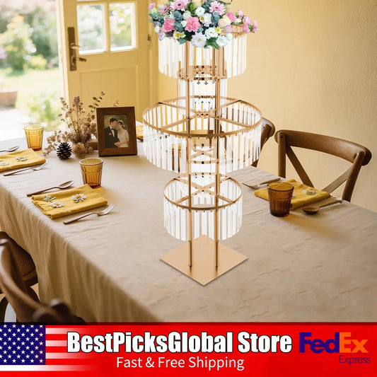 5 Tiers Round Flower Stand 43.3in Height Wedding Centerpieces Flower Stand for Coffee Shop, Hotel, Aisle Road Guide, Golden