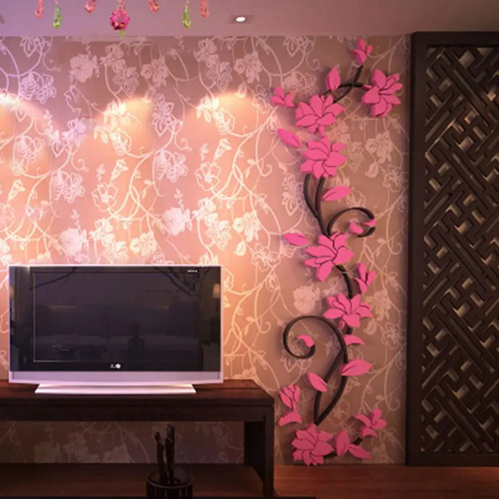 3D Wall Sticker Removable Vase Flower Tree Decal Bedroom Decor