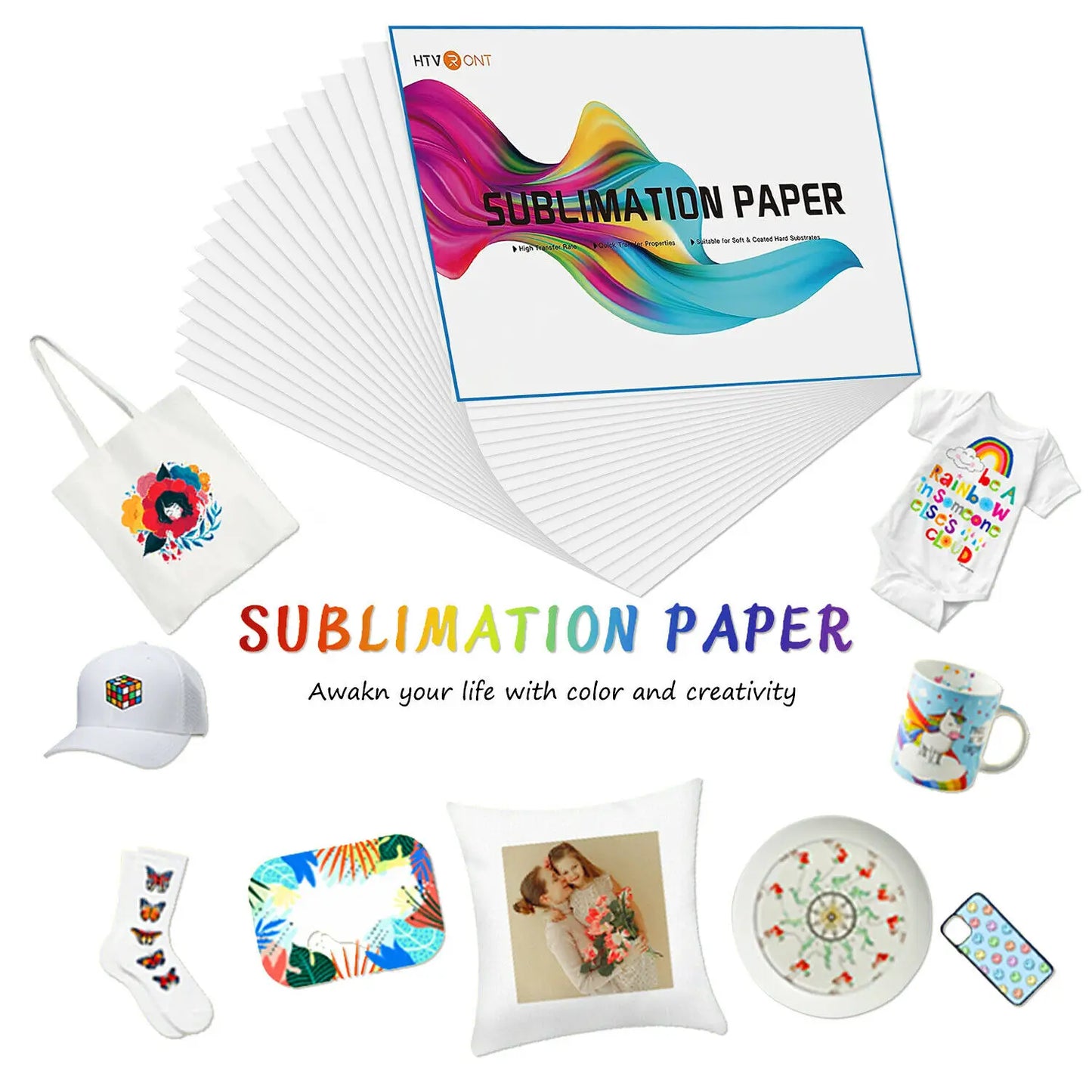 HTVRONT 150 Sheets 8.5 x 11 Inch Sublimation Paper 120g Heat Transfer Paper for Inkjet Printer T-shirt Clothes Printing 21X28cm