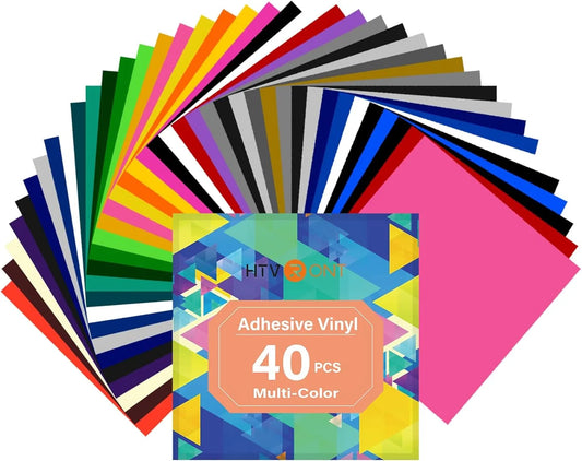 HTVRONT Permanent Adhesive Vinyl Bundle 12" x 12" Adhensive Vinyl Sheets and Transfer Tape Sets for Party Decoration, Stiker