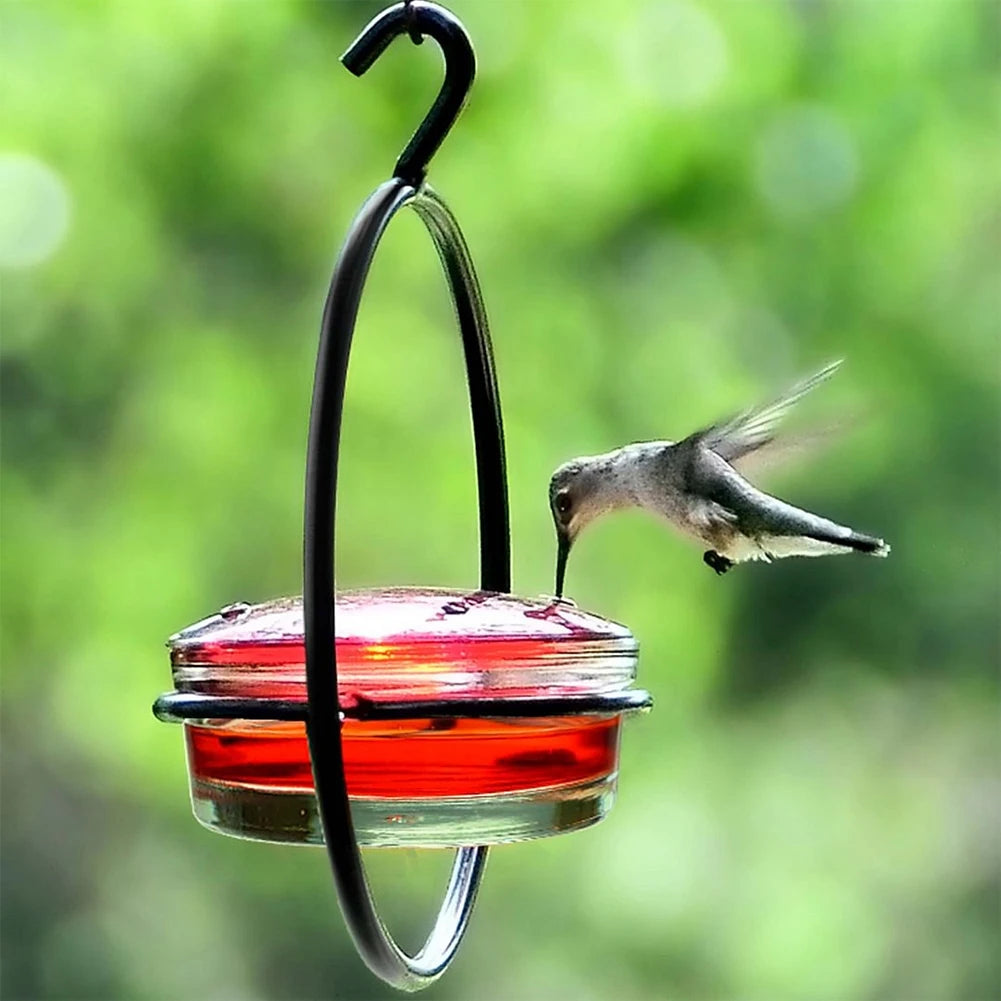 Hummingbird Drinker Feeder Attract Birds Bird Feeder Ant Bee Proof with Red Glass Bowl for Outside Garden Backyard Patio Deck