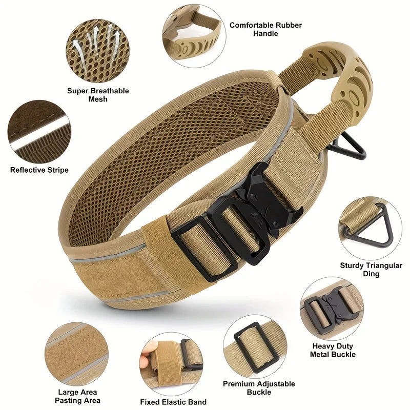 ZCAYNGER 3pcs 2.6" Tactical Dog Collar for Medium Dogs, Adjustable Heavy Duty Nylon Dog Collar with Reflective Stitching And Padded Handle for Hiking/Running