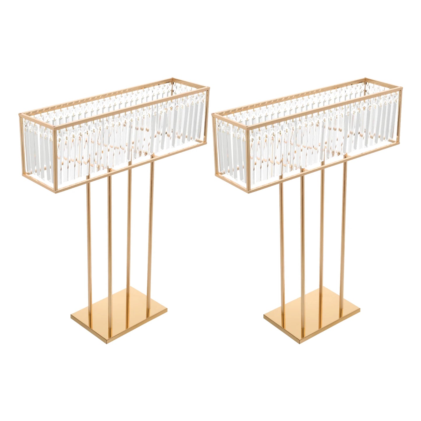 （Sold Out) 2pcs Tall Golden DIY Iron Frame Crystal Flower Stand for Wedding Centerpiece Luxury Event Sturdy Base Anti-tip Crystal Flower Display Rack Floor Tabletop Flower Holder Banquet Birthday Party Valentine's Day Flora