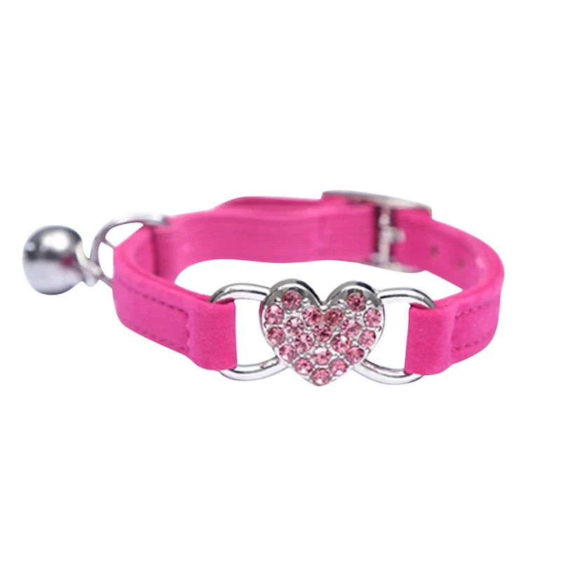 Heart Shaped Cat Collar With Bell Safety Elastic Adjustable Collar Soft Velvet Cat Crystal Collar For Kitten Puppy Pet Supplies