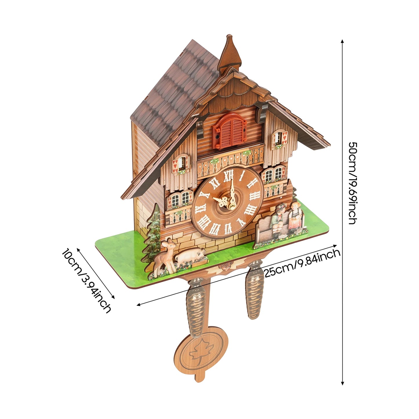 Vintage Cuckoo Wall Clock with Bird Chime, Nordic Decor Wooden Wall Clock, Hanging Wall Clock Decoration 25*10*50cm