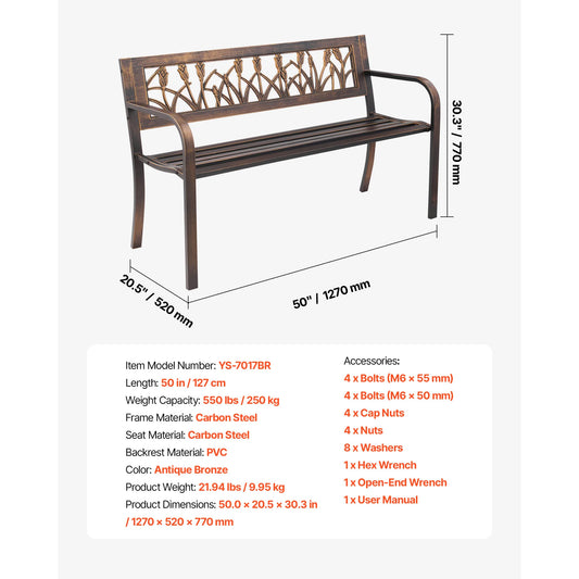 SucceBuy Outdoor Bench Wooden Metal Garden Bench for Outdoors 480 lbs Load Capacity Bench Outdoor Garden Park Bench