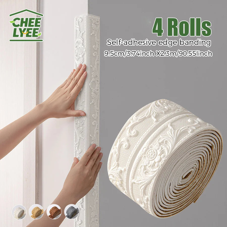 4Rolls Sxp Self-Adhesive Edge Banding Strip Foam Waistline Sticker 8mm Thikness Peel-And-Stick Suitable for all Indoor Areas