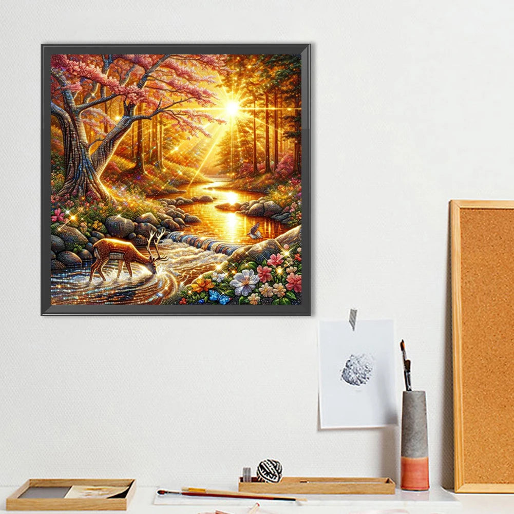 40x40cm Sunset Woods 5D DIY Full Drill Round Diamond Painting Kit Wall Decor