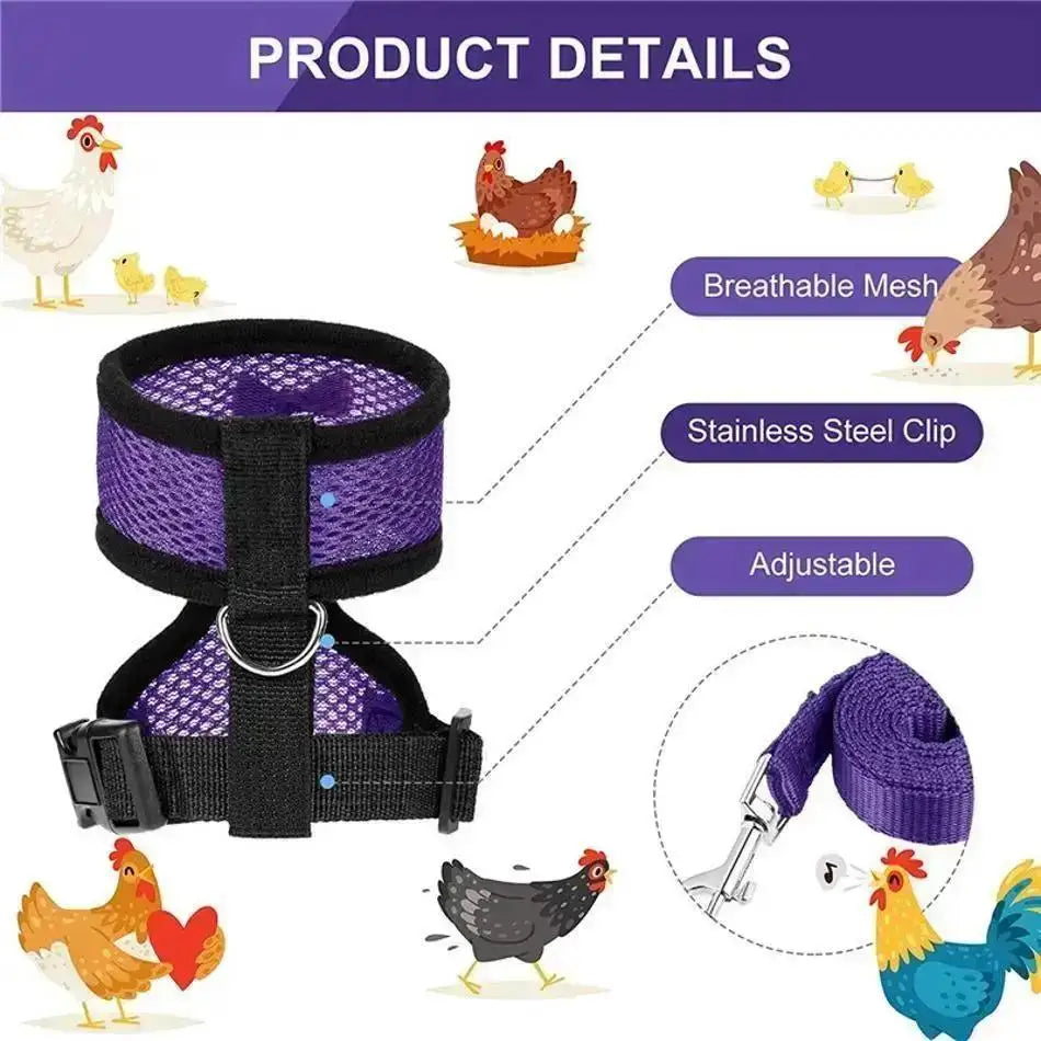 1 Pcs Fashion Chicken Duck Vest Hen Belt Pet Harness Matching Collars Bow Comfortable Leads Breathable Poultry Supply Wholesale