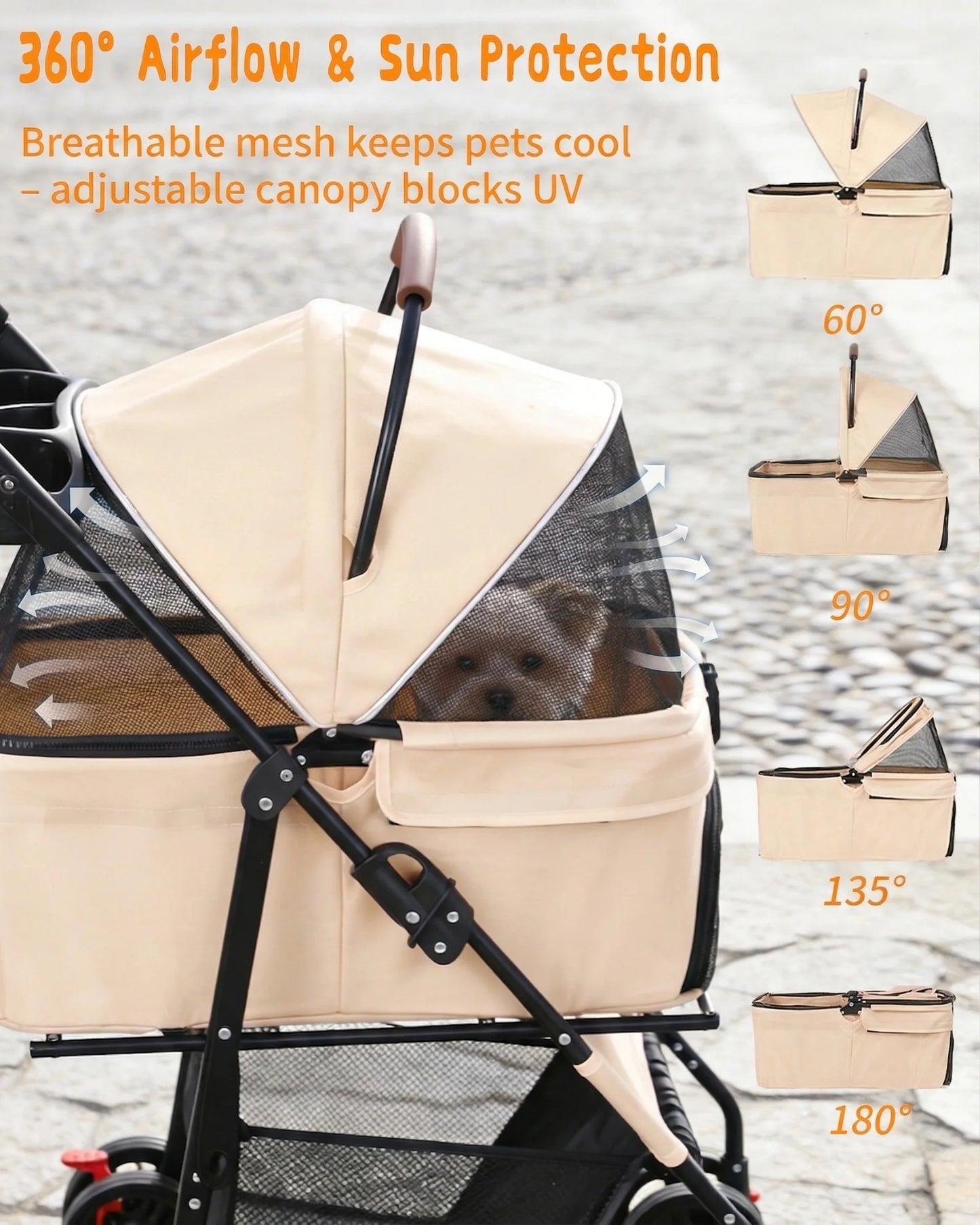2-in-1Pet Stroller for Small Dogs Cats Foldable Lightweight 4 Wheel Dog Stroller with Removable Carrier Travel Portable Pet Cart