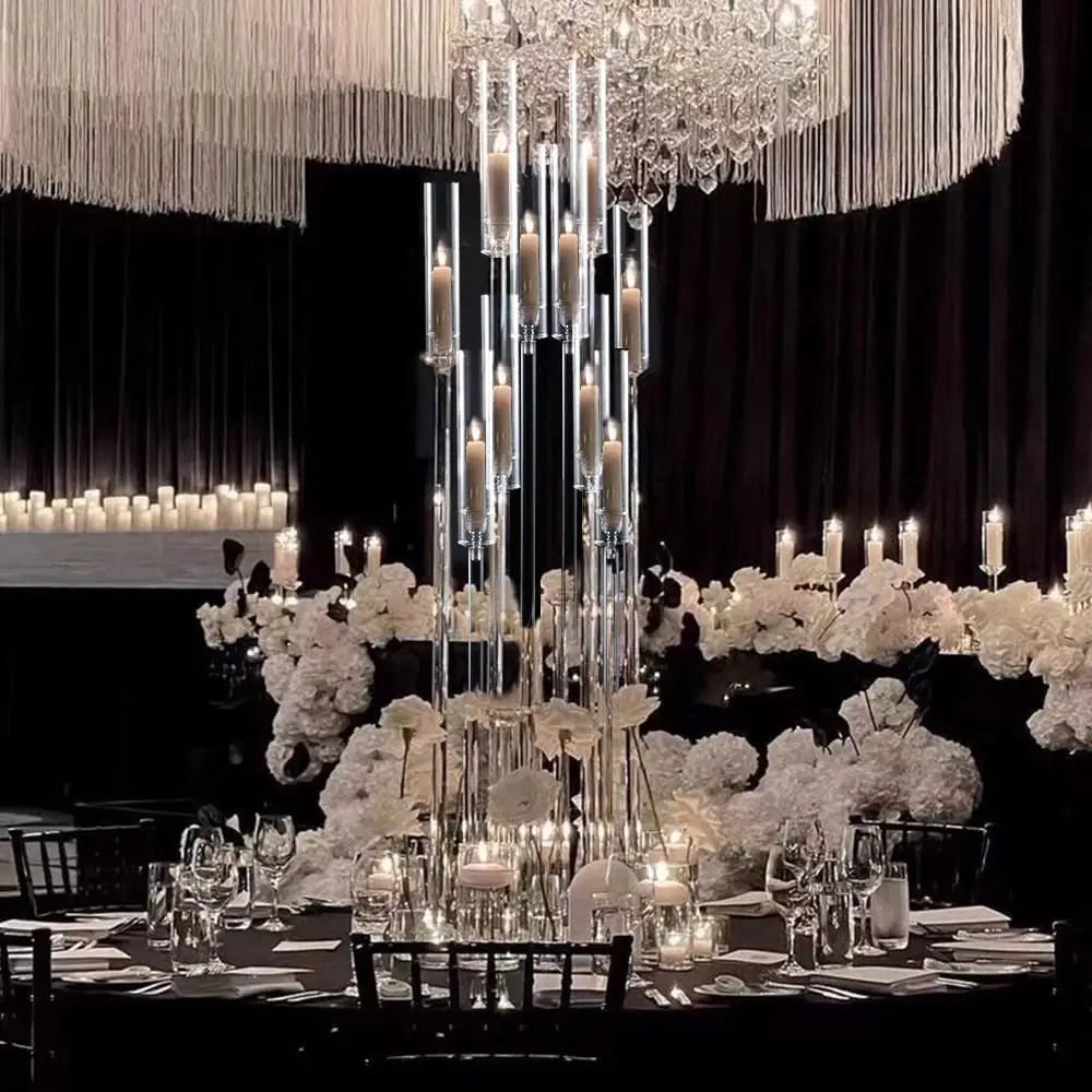 10Pcs Acrylic Candelabra Centerpiece 10 Arm Candelabras for Wedding Clear Candle for Tables Dinner Party