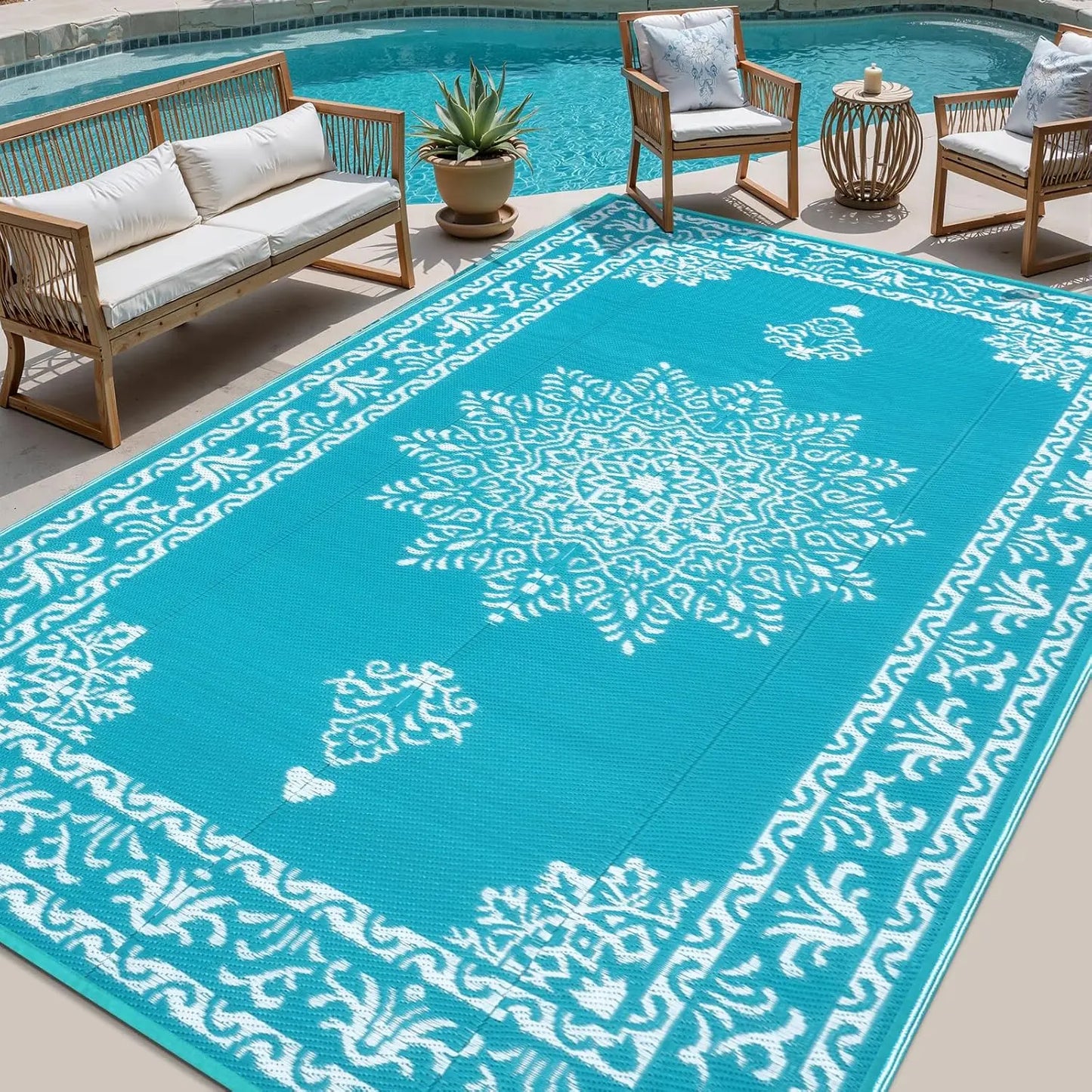 Waterproof Reversible Rug UV Resistant Patio Mat For Outdoor Spaces
