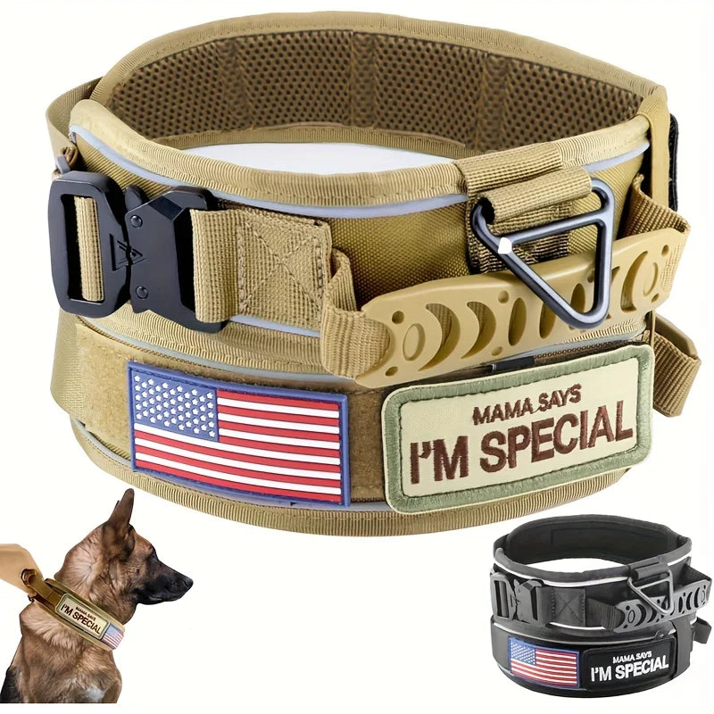 ZCAYNGER 3pcs 2.6" Tactical Dog Collar for Medium Dogs, Adjustable Heavy Duty Nylon Dog Collar with Reflective Stitching And Padded Handle for Hiking/Running