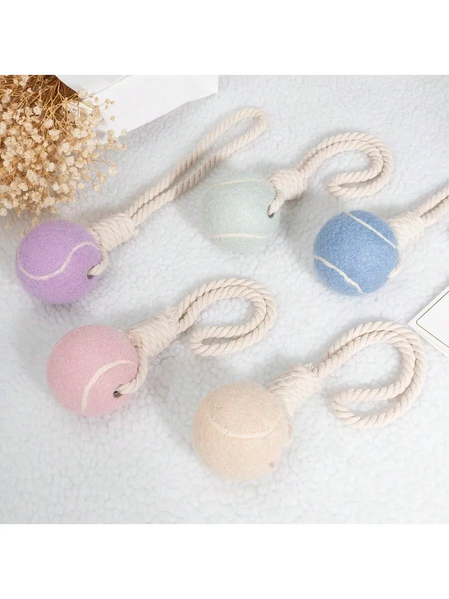 Pet Dog Tennis Ball Chew Toy With Rope Tug Of War Interactive Toy