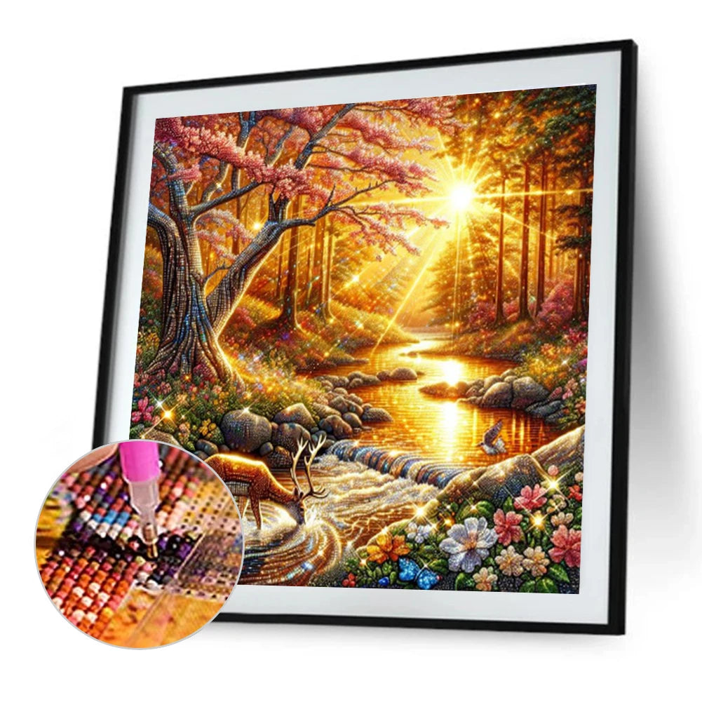 40x40cm Sunset Woods 5D DIY Full Drill Round Diamond Painting Kit Wall Decor