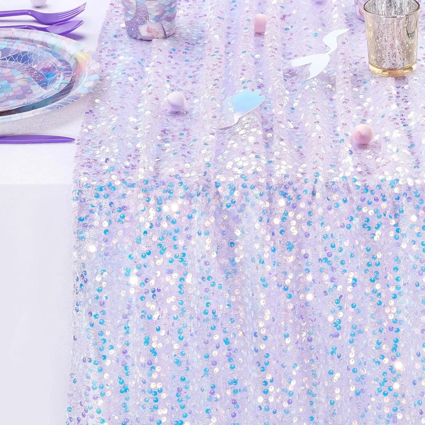 Glitter Iridescent Sequin Table Runner,Soft Wedding Dining Table Decoration For Bridal Baby Shower Girl Birthday Wedding Party