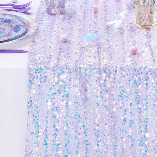 Glitter Iridescent Sequin Table Runner,Soft Wedding Dining Table Decoration For Bridal Baby Shower Girl Birthday Wedding Party
