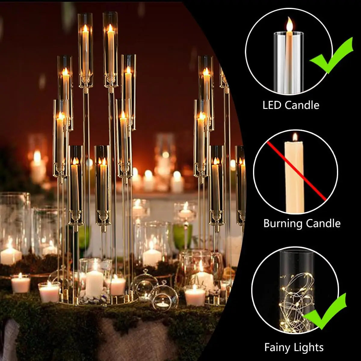 4PCS 8 Arms Clear Candelabra Candle Holder for Wedding Decorations Arcylic Candlestick Holder with Shade for Table Dinner Party