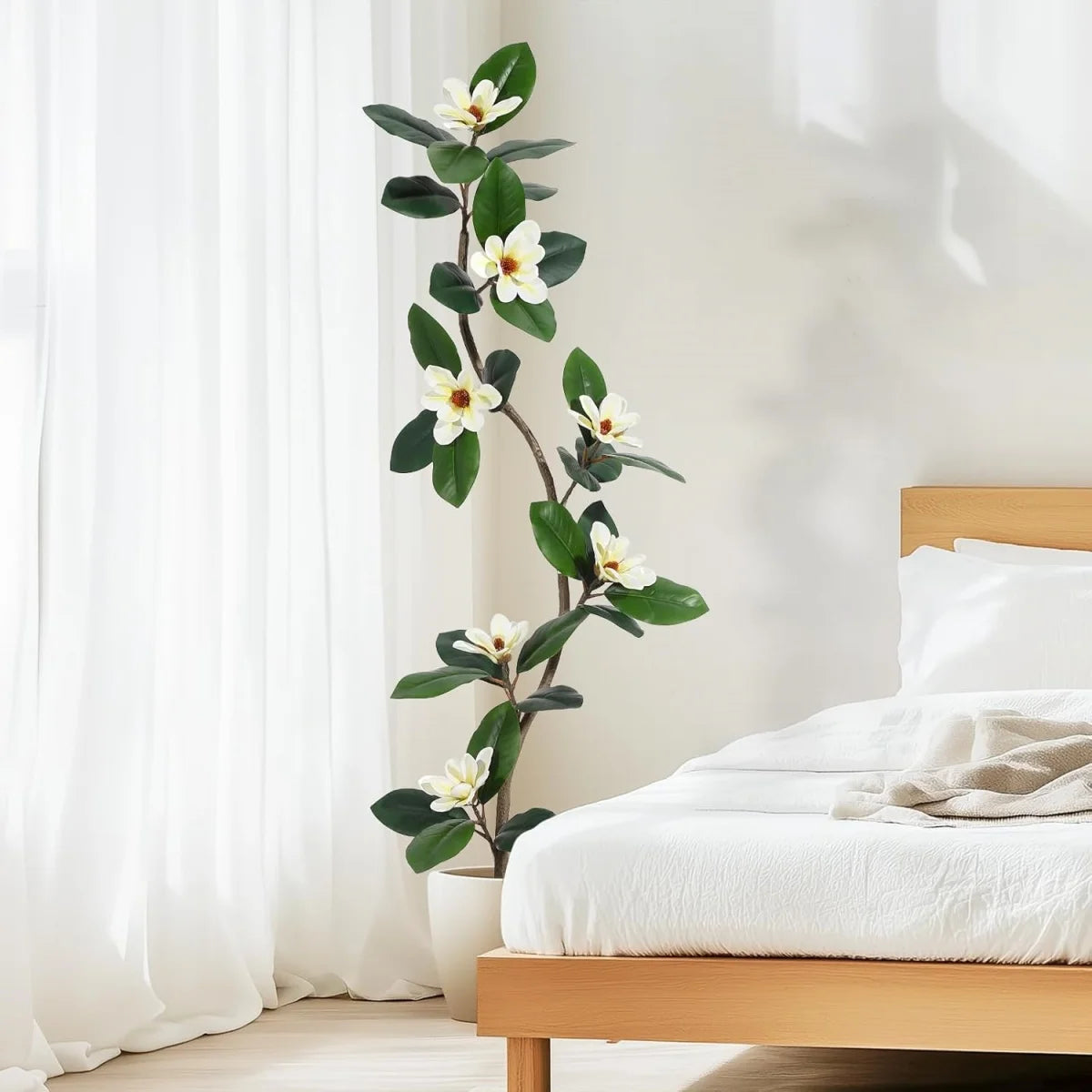 5/6/7 FT Artificial Tree in Planter Pot,Faux Plants Indoor Faux Floor Plant Artificial Plants with Magnolia Flowers for Home