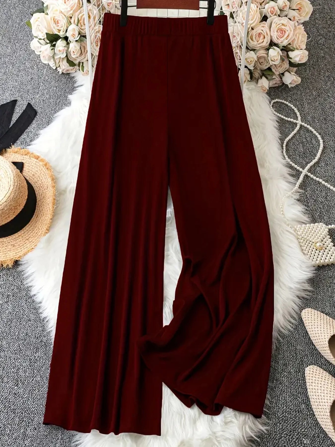 Wide Leg Pants Loose Daily Fashion Solid Color Decorative Button High Waist All Season Women Casual Trousers