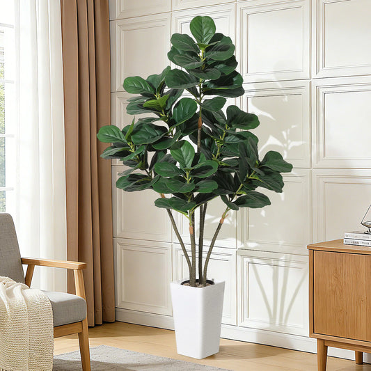 Artificial Fiddle Leaf Tree,Faux Plant Fake Ficus Lyrata Silk Trees with White Planter,Artificial Fig Trees Floor Plants