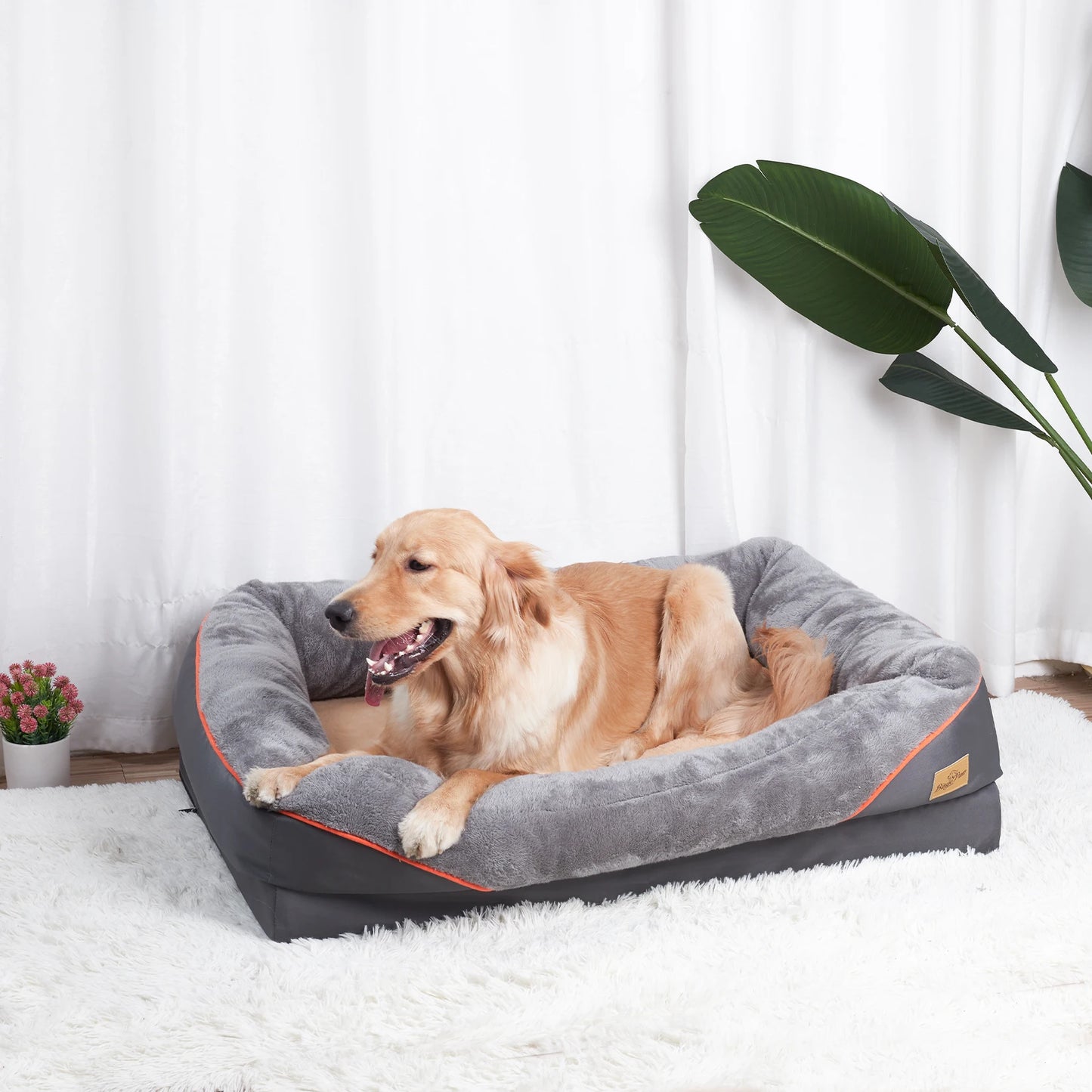 BINGOPAWCN Large Dog Bed With Anti Allergy Fleece Waterproof Cover