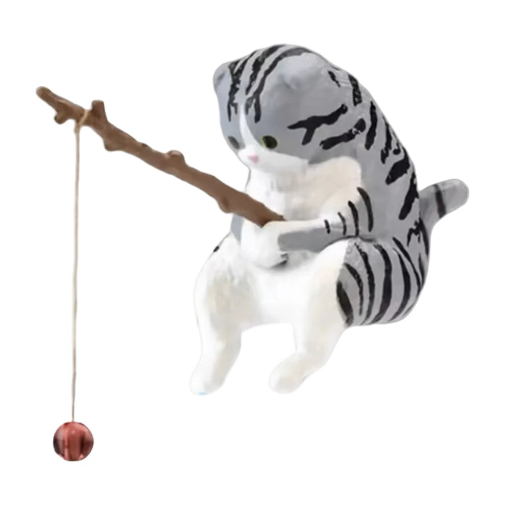 Cute Fishing Cat Figure Fish Landscaping Cartoon Cat Statue Sitting Fishing Little Cat Ornament Aquarium Decoration