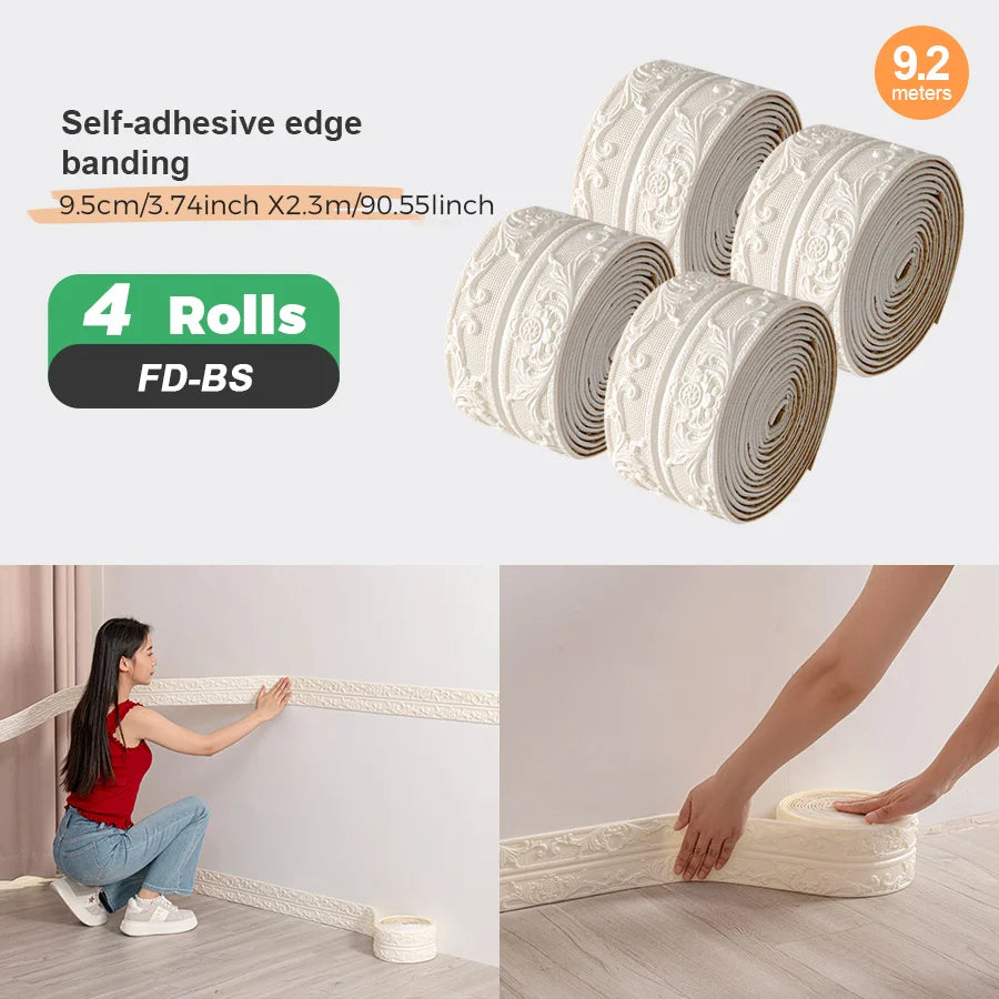 4Rolls Sxp Self-Adhesive Edge Banding Strip Foam Waistline Sticker 8mm Thikness Peel-And-Stick Suitable for all Indoor Areas