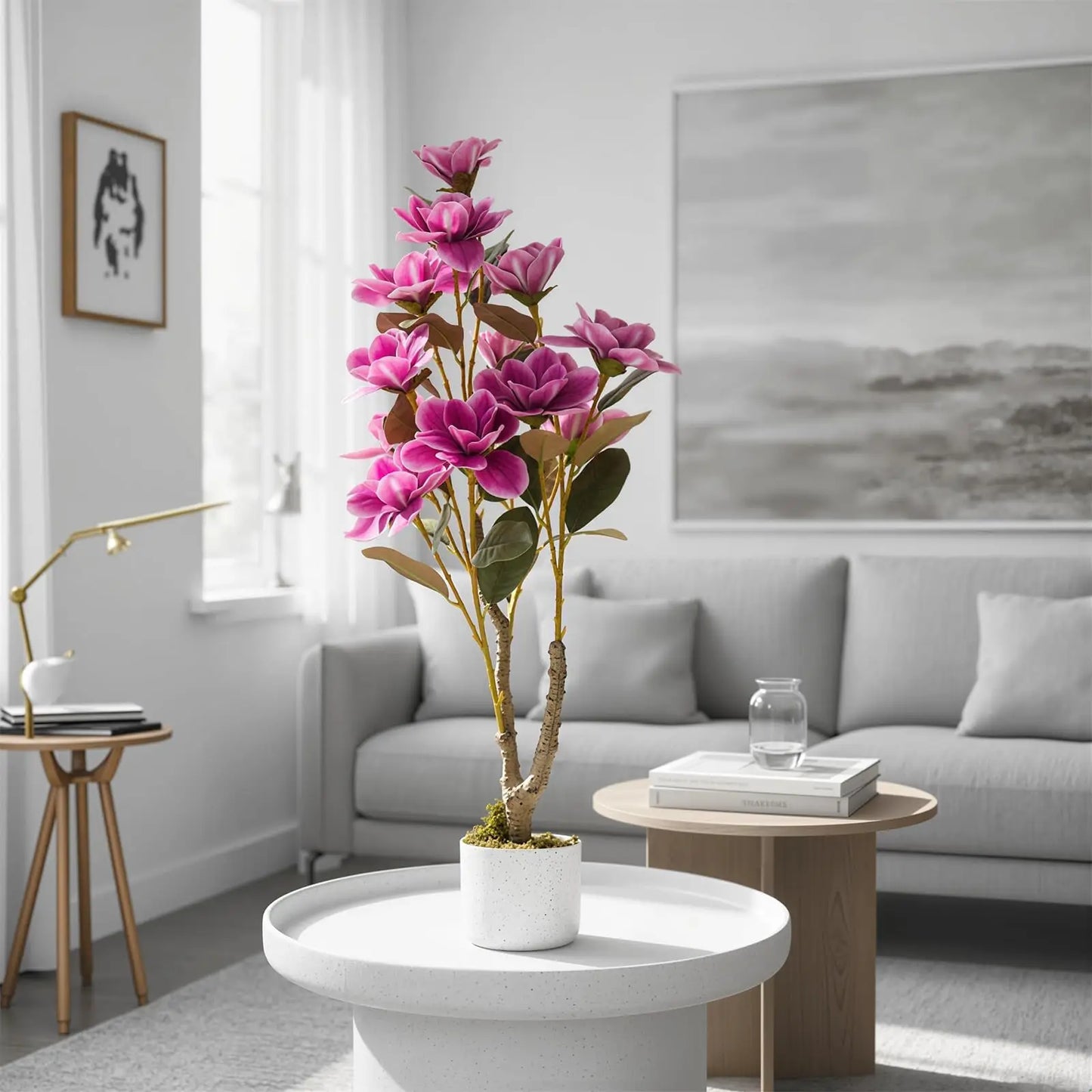 HiMISSCN Magnolia Tree In Planter Faux Floral Decor For Home