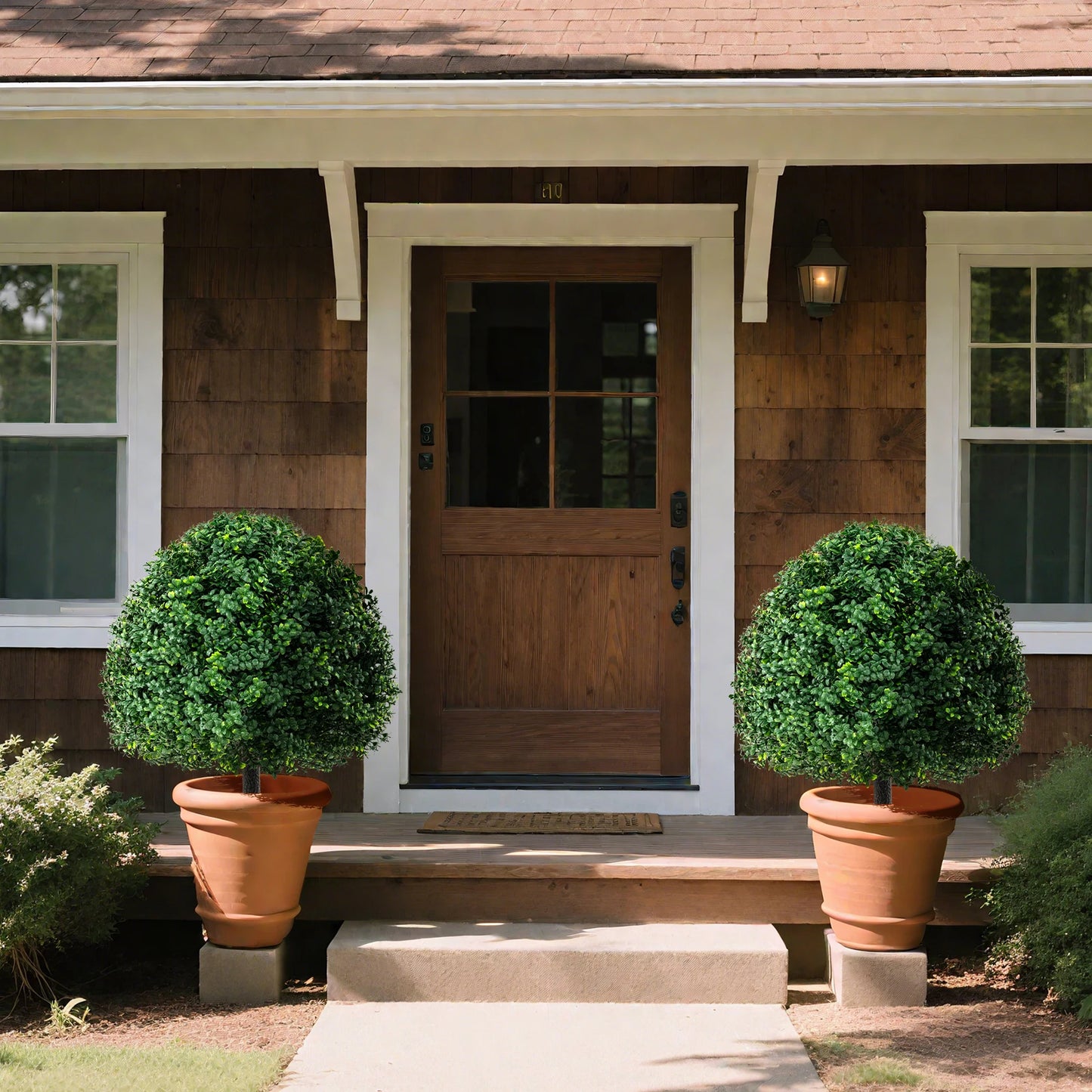 2PCS 28" Artificial Boxwood Topiary Ball Tree Set w/ Ground Spike Sun-Protective