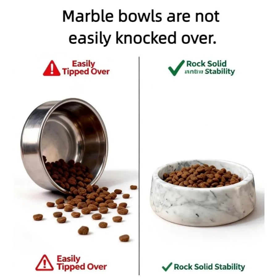 Dog Bowl Natural Carrara Marble Dog Dish Heavy Duty Pet Food and Water Bowl for Dogs and Cats Non-Slip Stone Pet Dish Tip-Proof