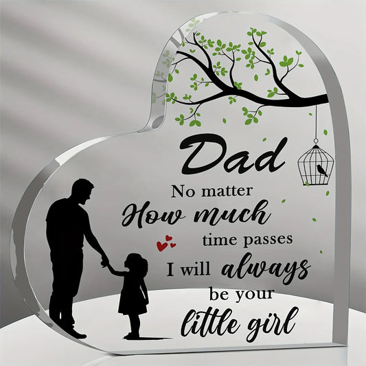 2D Flat, Dad Gifts from Daughter - 3.9 Inch Heart-Shaped Acrylic Plaque with Sentimental Message, Father-Daughter Silhouette