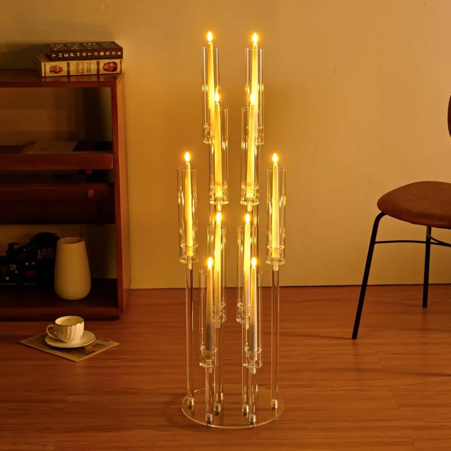 10Pcs Acrylic Candelabra Centerpiece 10 Arm Candelabras for Wedding Clear Candle for Tables Dinner Party