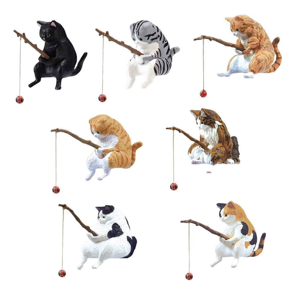 Cute Fishing Cat Figure Fish Landscaping Cartoon Cat Statue Sitting Fishing Little Cat Ornament Aquarium Decoration