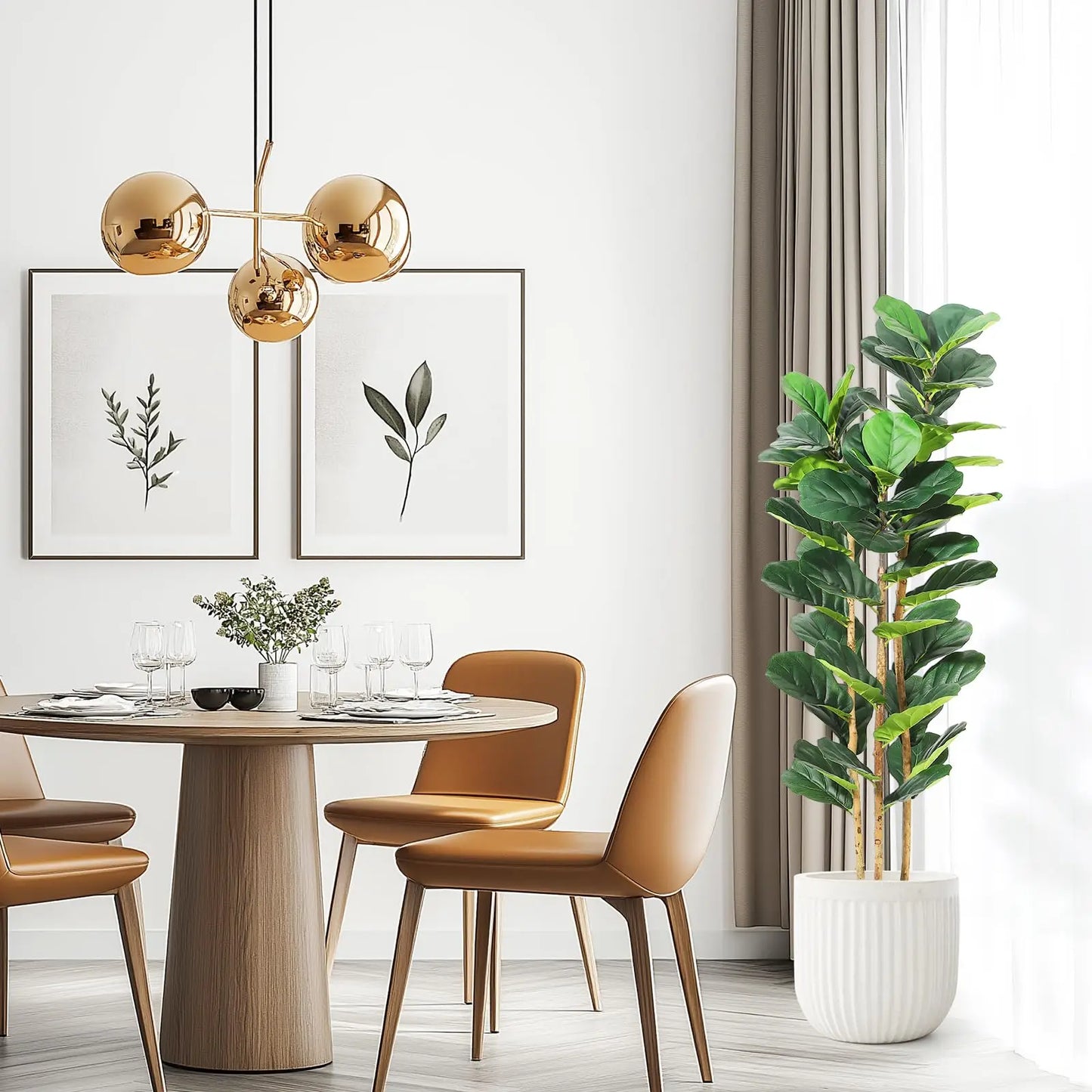 5FT/7FT Artificial Fiddle Leaf Fig Tree With White Planter, Tall Fake Floor Plant Large Faux Indoor Tree For Home Office Decor