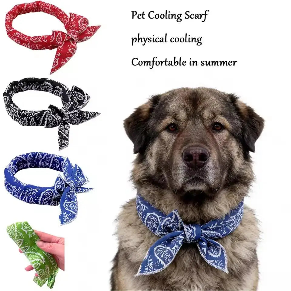 Pet Cooling Ice Scarf Cool Ice Breathable Towel Heatstroke Dogs Cats Ice Collar Cat Adjustable Collar Bib Pet Supplies