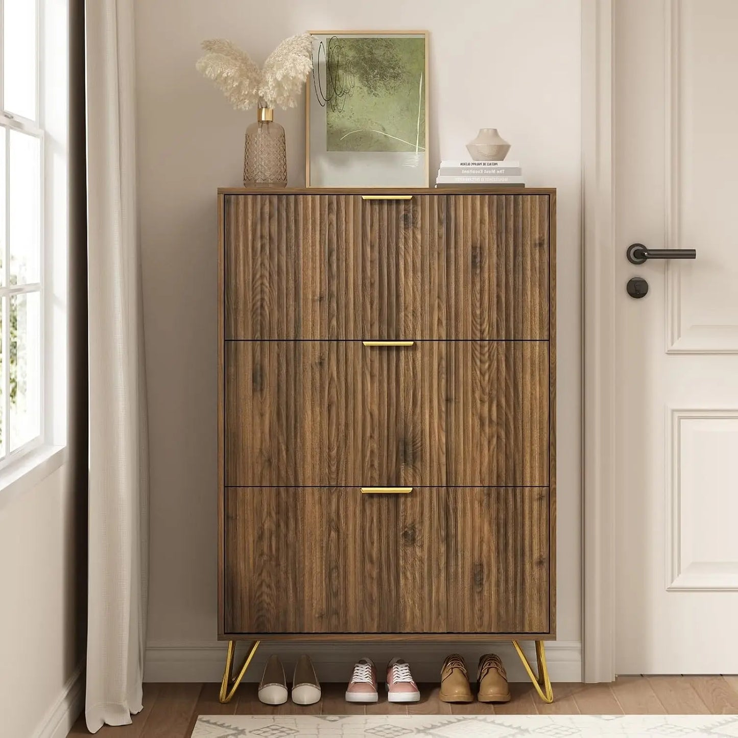 Shoe Cabinet With 3 Flip Drawers Slim Entryway Storage