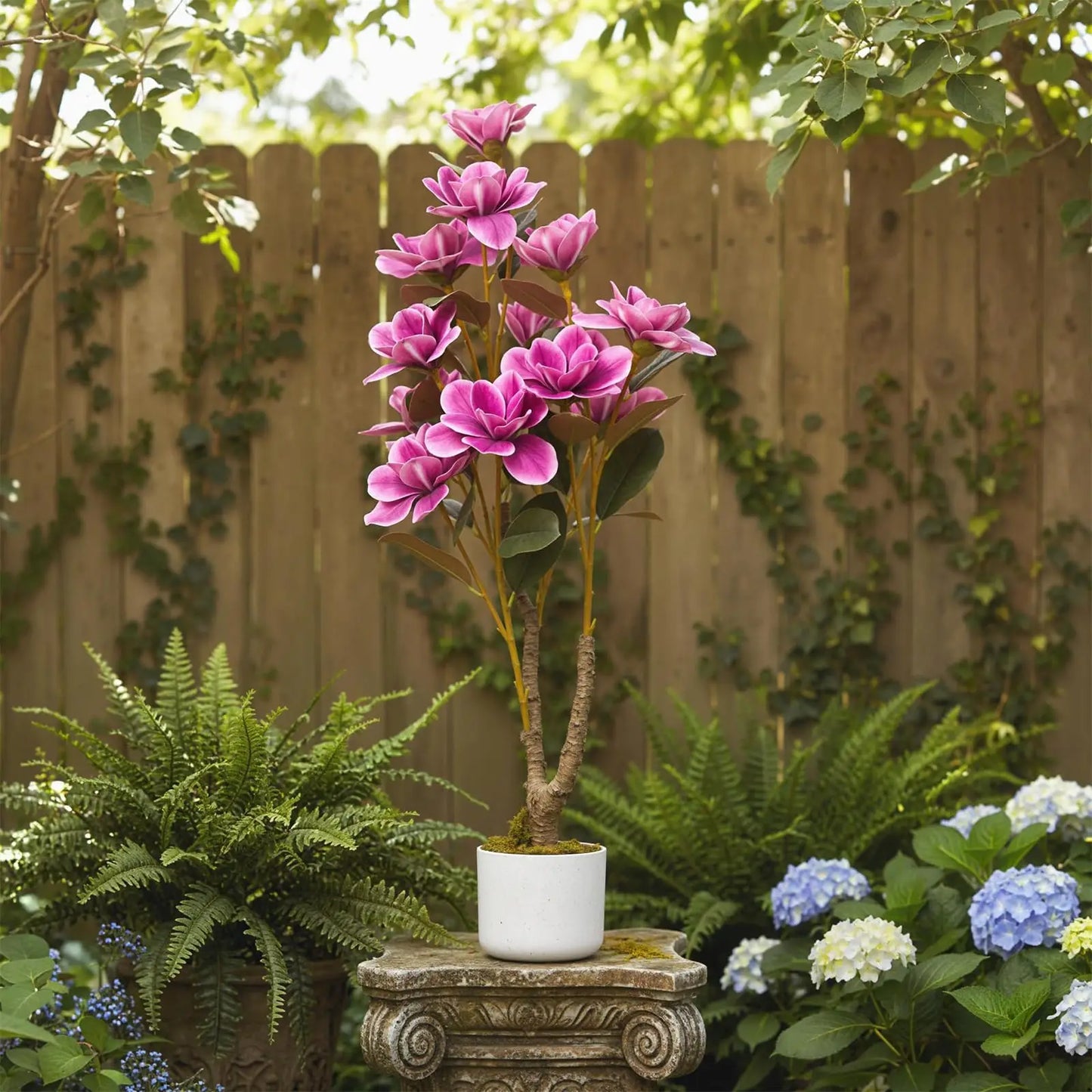 HiMISSCN Magnolia Tree In Planter Faux Floral Decor For Home