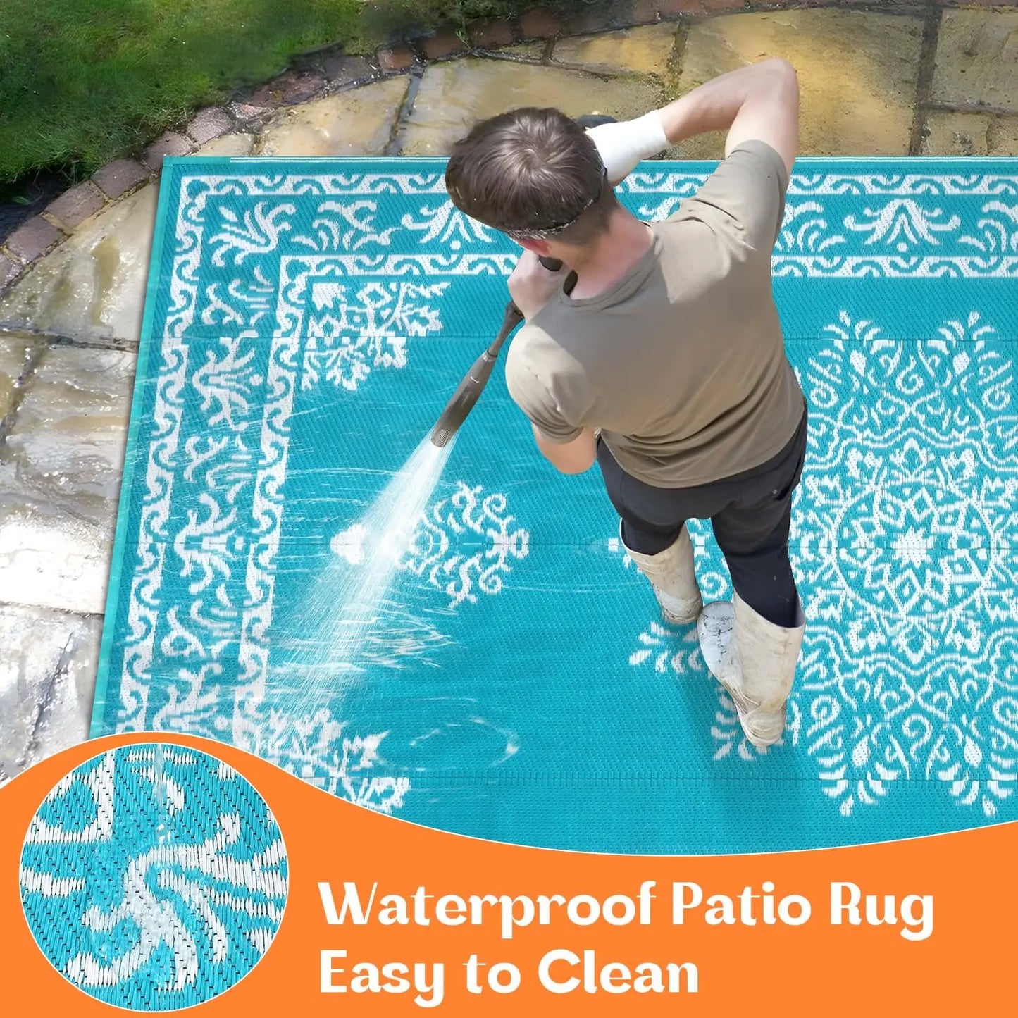Waterproof Reversible Rug UV Resistant Patio Mat For Outdoor Spaces