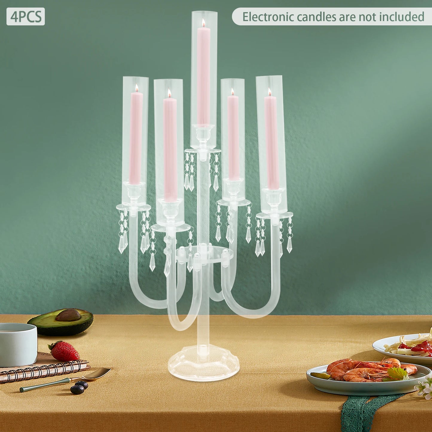 Acrylic Candle Holders 4+1 Arms Candelabra For Wedding Table Centerpieces