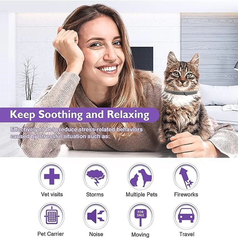 Calming Pheromone Collar Adjustable Anti Anxiety Puppy Kitten Dog Cat Safe Soft Fabric Daily Use