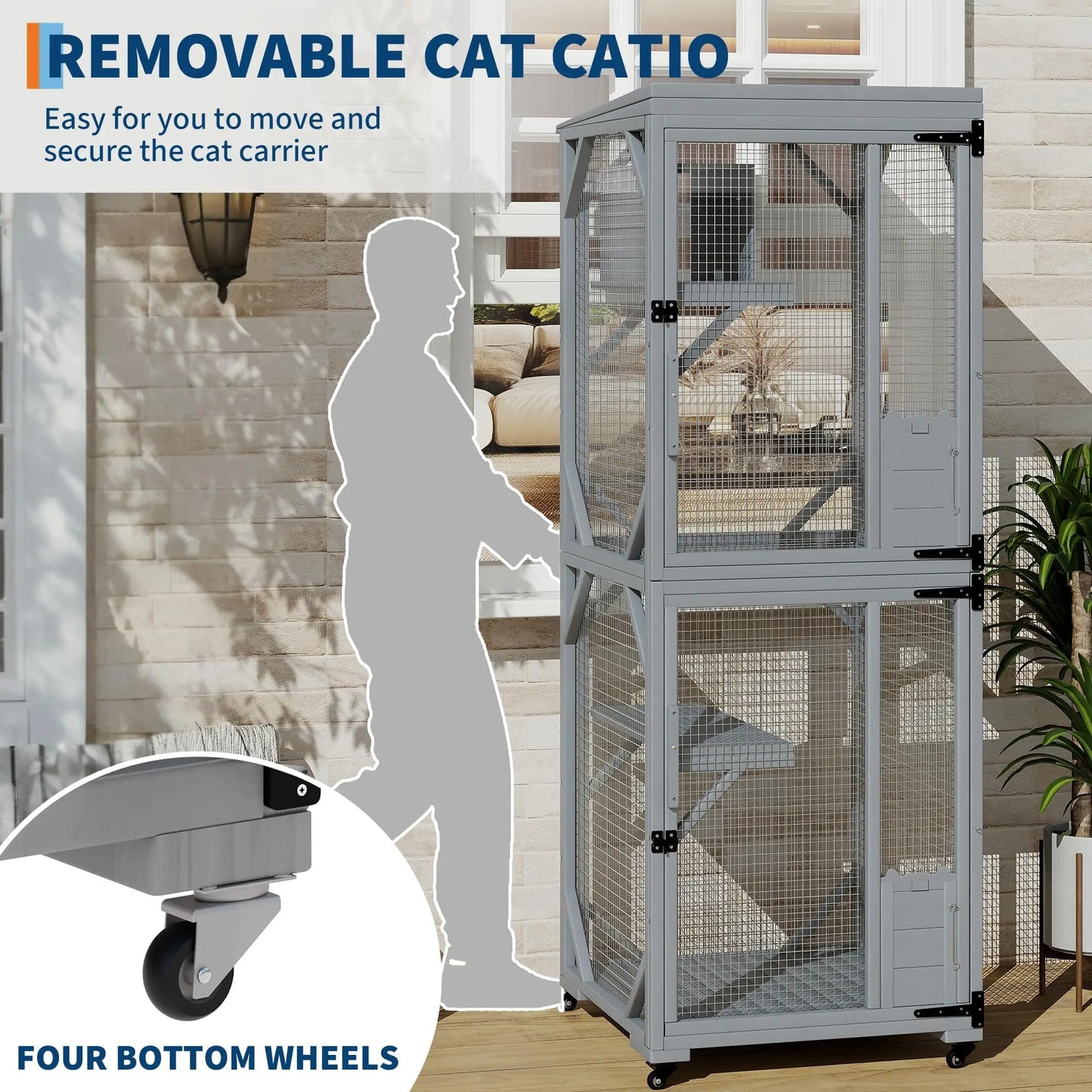 HiMISSCatio Outdoor Catio Enclosure With Lockable Wheels Weatherproof